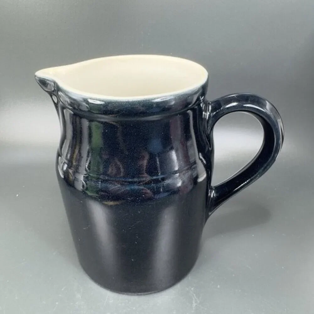 Vintage Degoin Grespots Black Dark Blue Pitcher‎ Made in France French Farmhouse